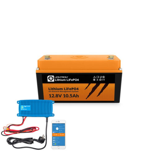 LIONTRON LiFePO4 12,8V 10,5Ah LX mit BMS - IP65 inklusive Victron Energy Ladegerät 12/25(1+si) 230V