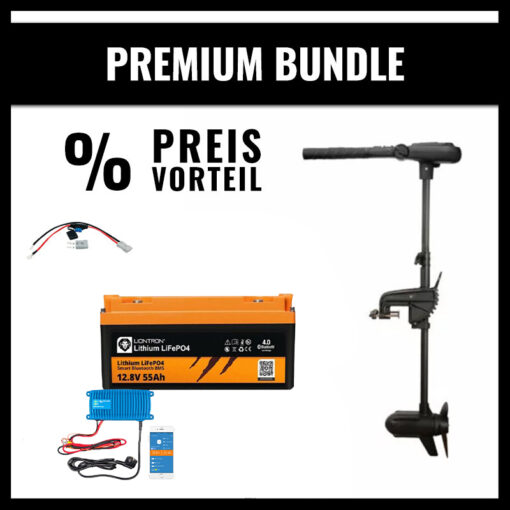 AKTIONS-BUNDLE - Haswing Protruar 1.0 mit 600 Watt / 12 Volt / 65 lbs Elektro-Aussenborder inkl. LIONTRON LiFePO4 12,8V 55Ah – Ladegerät – Sicherung – Schnellverbinder