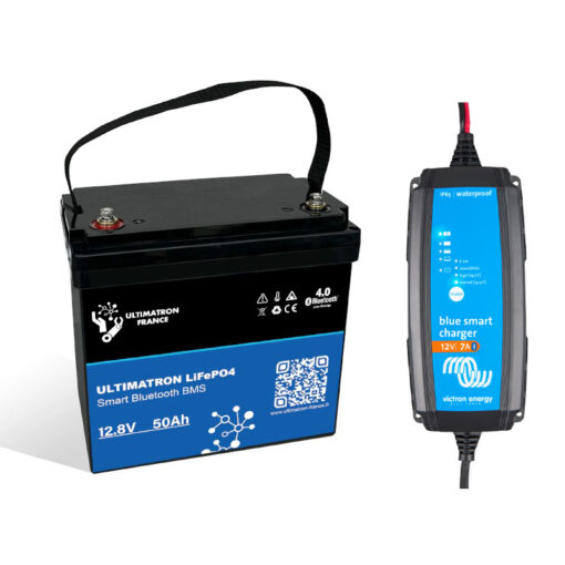 Ultimatron Lithium Batterie LiFePO4 12V50Ah Smart BMS mit Bluetooth - mit 7A Victron Ladegerät