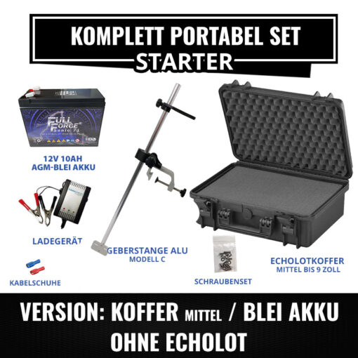 Echolot Portabel Set - STARTER - Koffer mittel bis 9 Zoll / Akku 10Ah