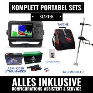 alt-STARTER Set - Garmin Striker Vivid 5cv mit GT20-TM Geber - Echolottasche / Geberstange / Lithium oder AGM Akku / Lader / Kabelschuhe