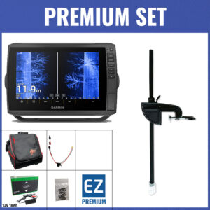 PREMIUM Set - Lowrance Elite FS 9 mit AI 3-in-1 Geber - Echolottasche / Minn Kota-Geberstange / 12V18Ah Lithium-Akku / Lader / QuickConnect