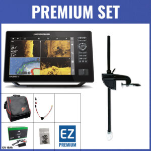 PREMIUM Set - Lowrance Elite FS 9 mit AI 3-in-1 Geber - Echolottasche / Minn Kota-Geberstange / 12V18Ah Lithium-Akku / Lader / QuickConnect