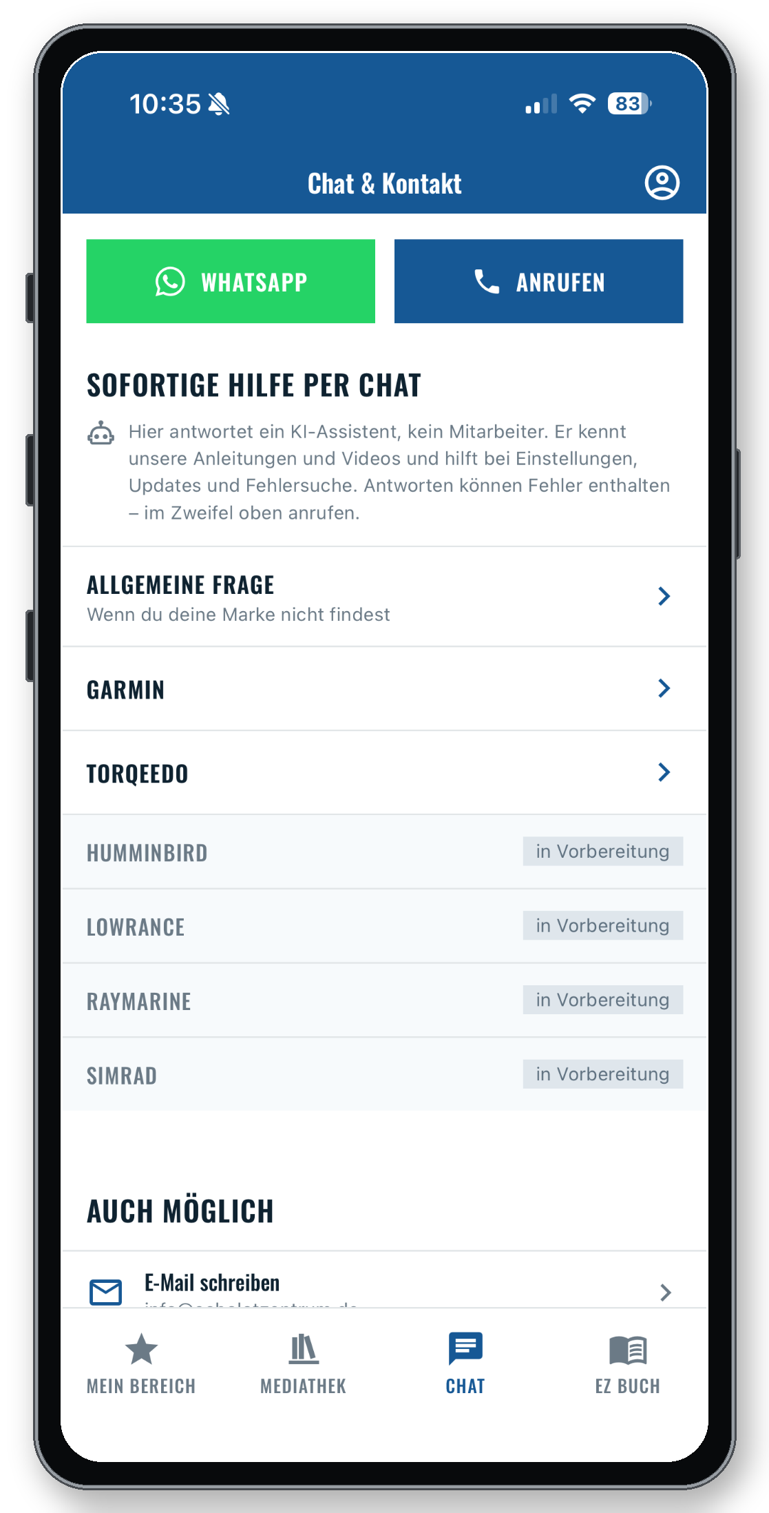 Chat und Support in der EZ-Premium-App