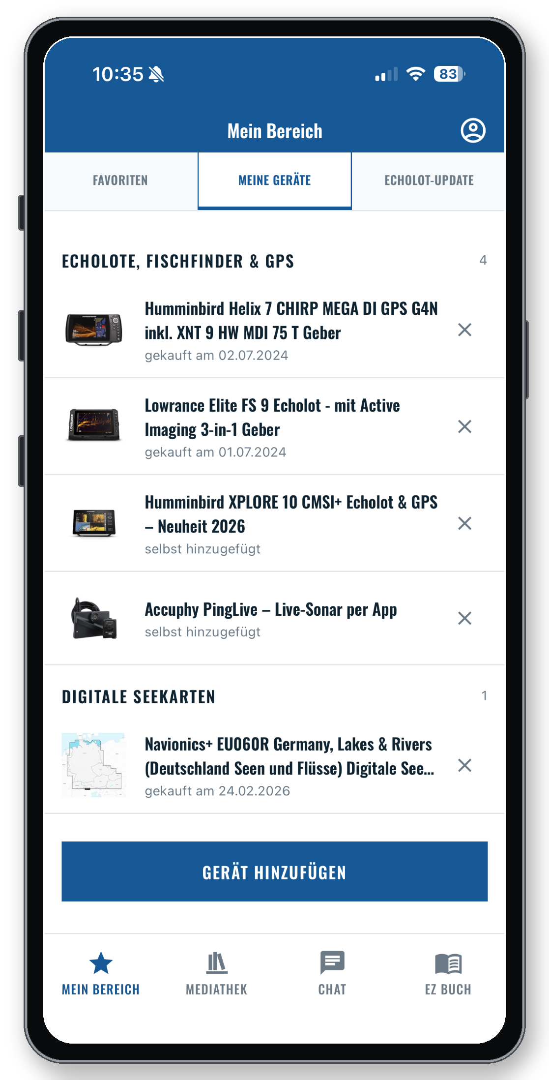 Die Geräteübersicht in der EZ-Premium-App